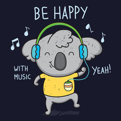 Hand drawn koala for t shirt