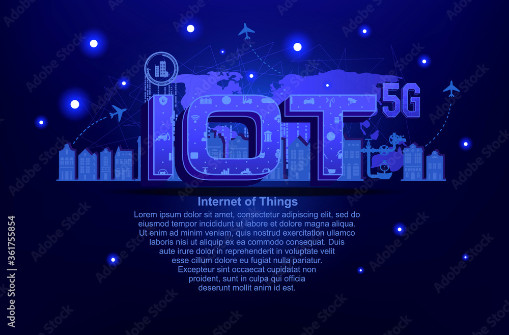 Poster industry 4.0, internet of things iot and networking vector. vector creative banner