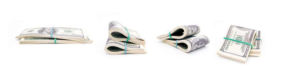 Set of an old US 100 dollars isolated on white background, US Dollar bills series 2003