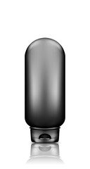 Black cosmetic bottle mockup isolated from background: shower gel, shampoo, lotion, cream, cleaner. Plastic package design. Blank hygiene, medical, body or facial care template. 3d vector illustration