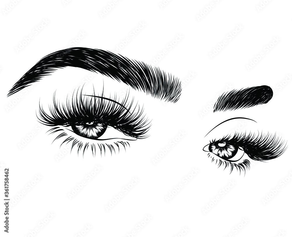 Wall mural sleek fashion illustration of the eye with luxe makeup and natural eyebrow. hand drawn vector idea f