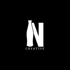 Bottle concept simple flat N letter logo design