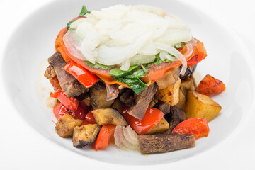 Meat stewed with vegetable in spicy tomato sauce