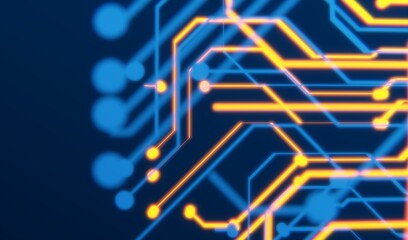 3D Rendering of abstract binary data in digital line form and flare ray lights. Concept for computer processing unit (CPU) is performing calculation tasks. For technology wallpaper, article headlines.