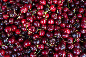 fruit background, basket full of juicy cherries