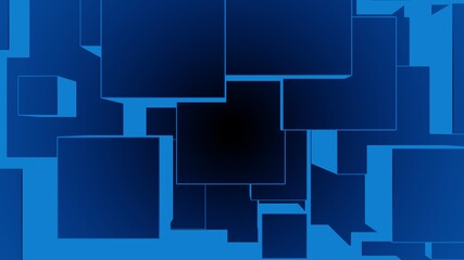 3d rendering illustration of shiny square shapes background with perspective effect. Blue dark and blue light.