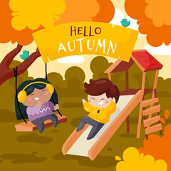 A vector illustration of a group of multi-ethnic children playing in the playground