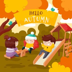 A vector illustration of a group of multi-ethnic children playing in the playground