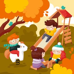 A vector illustration of a group of children playing in the playground