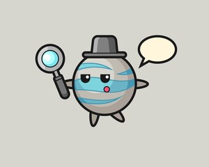 Planet cartoon searching with a magnifying glass