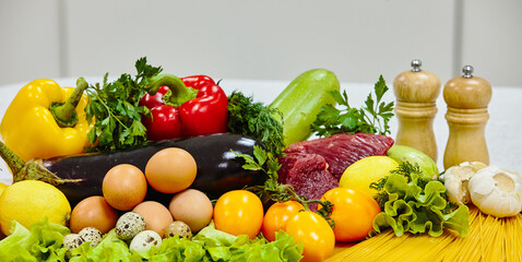 Healthy food concept on the kitchen table