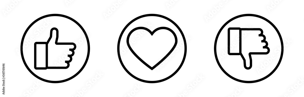 Wall mural like. social vector icons. heart with like and dislike. vector illustration