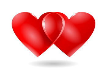 Two overlapped and combined together hearts -  love, marriage, romantic decoration 