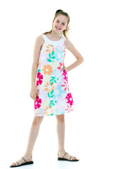 Beautiful school girl with long silky hair.