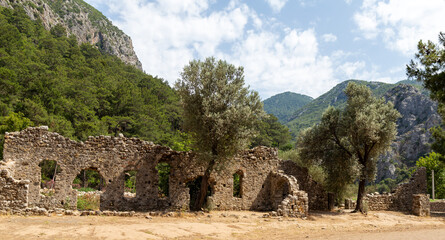 Ruins of the ancient city of Olympos in Cirali village in Antalya, Turkey