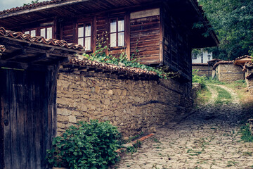 Fototapeta na wymiar Traditional Old Bulgarian revival houses in the village of Zheravna, Stara Planina, Balkan Mountains