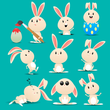 Cartoon rabbit with different pose