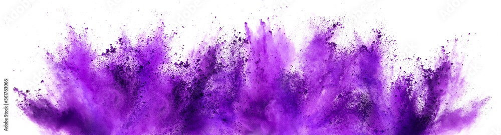 Wall mural bright purple lilac holi paint color powder festival explosion isolated white background. industrial - Wall murals