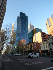 Australia, Melbourne, view of skyscrapers along the city streets
