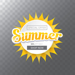 vector summer sale modern design template web banner or poster. Summer sale label with typographic text on transparent background
