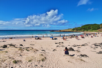 Fototapeta premium Anakena Beach on Rapa Nu, Easter Island, Chile