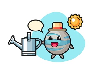 Planet cartoon holding watering can