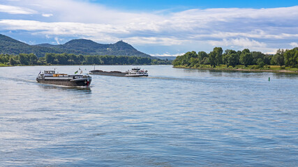 Fototapeta na wymiar Binnenschiffe auf dem Rhein im Bonner Bogen