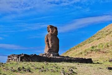 Rapa Nui. The statue Moai in Ahu Nau Nau on Easter Island, Chile
