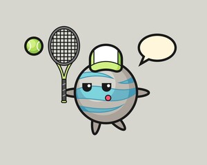 Planet cartoon as a tennis player