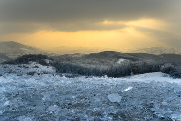 winter landscape with snow covered mountains