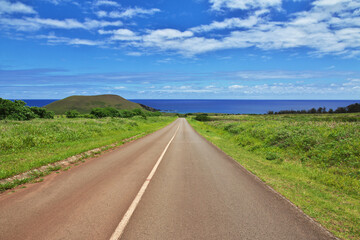 Fototapeta na wymiar Rapa Nui. The road on Easter Island, Chile