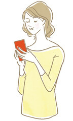 Illustration of a woman touching a mobile phone