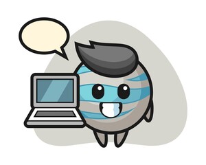 Planet cartoon with a laptop