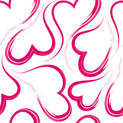 Vector seamless texture of hearts flowing into each other painted with lipstick. Texture for the design of greeting cards for wedding invitations or sweets. Love concept.