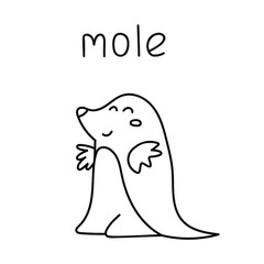 Mole animal. Outline icon illustration. Hand drawn vector graphic design on white background.