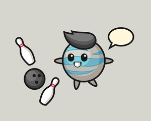 Planet cartoon is playing bowling