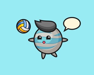 Planet cartoon is playing volleyball