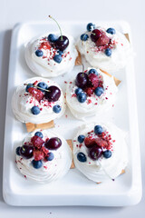 Making homemade meringue, pavlova cakes