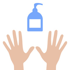 Antiseptic soap and clean hands icon isolated on white background. Flat illustration vector