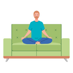 man meditating sitting in couch, concept for yoga, meditation, relax, healthy lifestyle vector illustration design