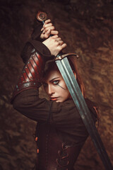 Beautiful woman fighting with sword - 361768674