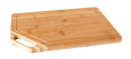 Bamboo cutting board isolated on white background.