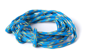 Skein of thin blue rope Isolated on a white background.