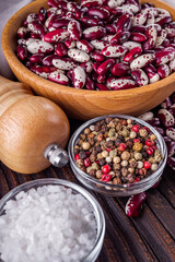 Fresh organic natural beans on wooden rustic background