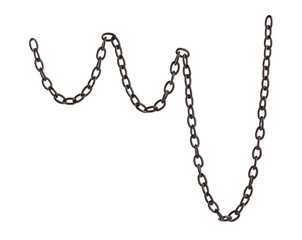 Fragment of a black metal chain on a white background. Isolated