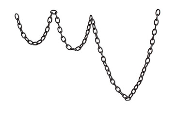 Fragment of a black metal chain on a white background. Isolated