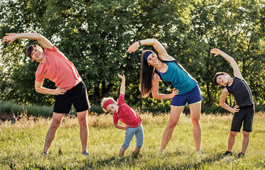 Active healthy family working out together