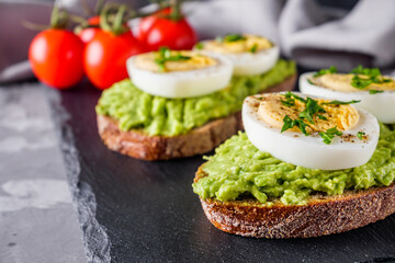 tasty and nutritious avocado sandwich and boiled egg