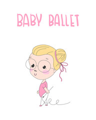 Baby ballet illustration. Little cute girl in a ballet costume. Cartoon vector illustration.