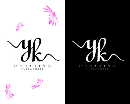 creative yk, ky handwriting letter logo design vector 
